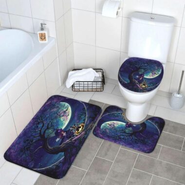 Spookify Your Space: The Ultimate Halloween Bathroom Decor Set with Non-Slip, Waterproof Bath Curtain & Mats